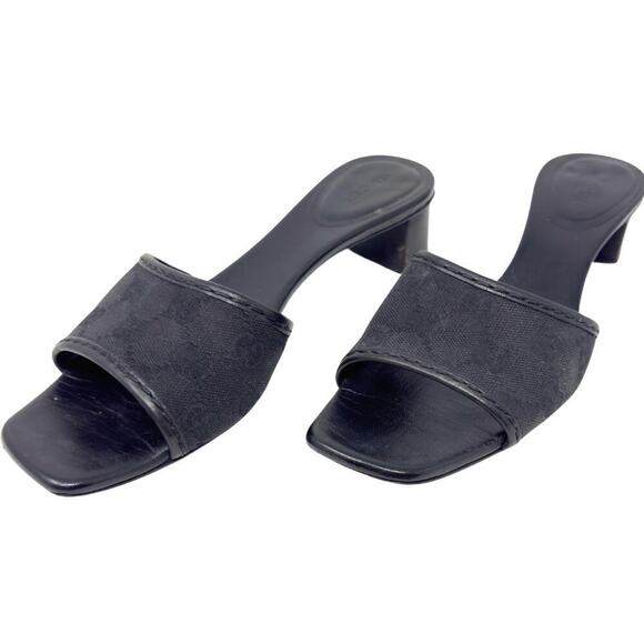 Gucci GG Logo Monogram Supreme Canvas Leather Black Heels Sandals Slides US 7‎ - Picture 11 of 11